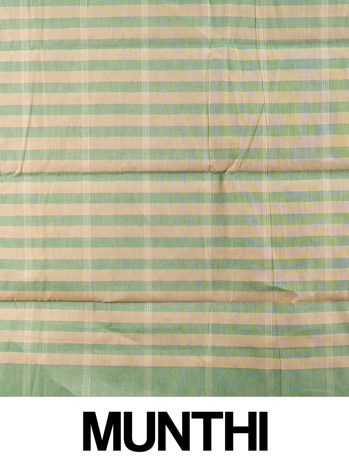 Sage green and beige checked silk cotton saree with striped pallu and contrast cream blouse
