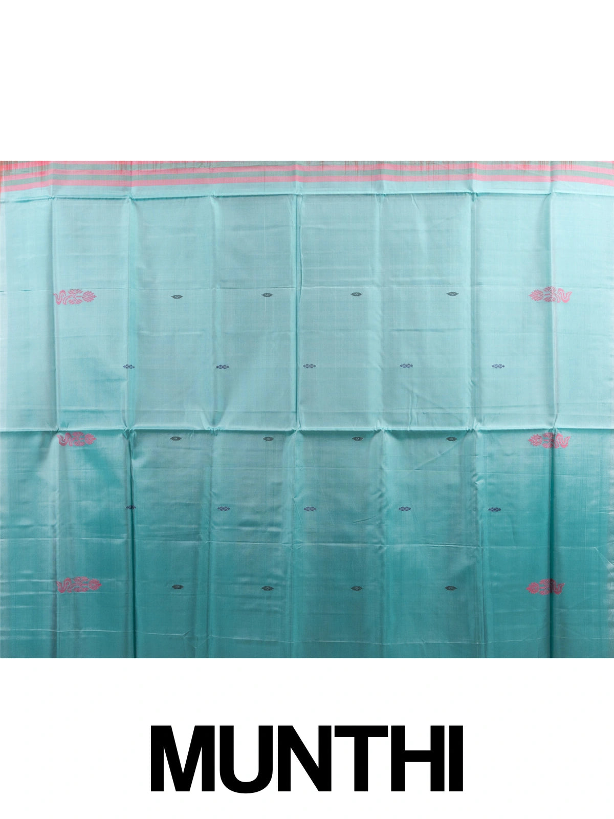 Rani pink banana silk saree with turquoise contrast pallu and woven butta motifs