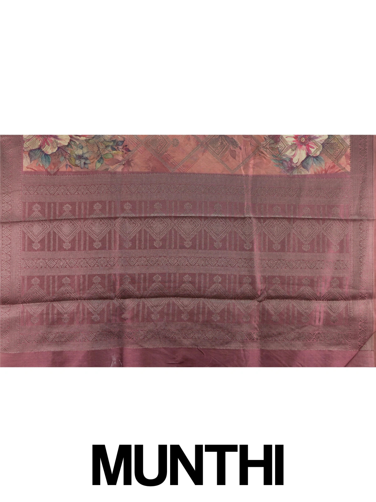 Dusty rose and mauve Semi Tussar saree with floral print and contrast zari border