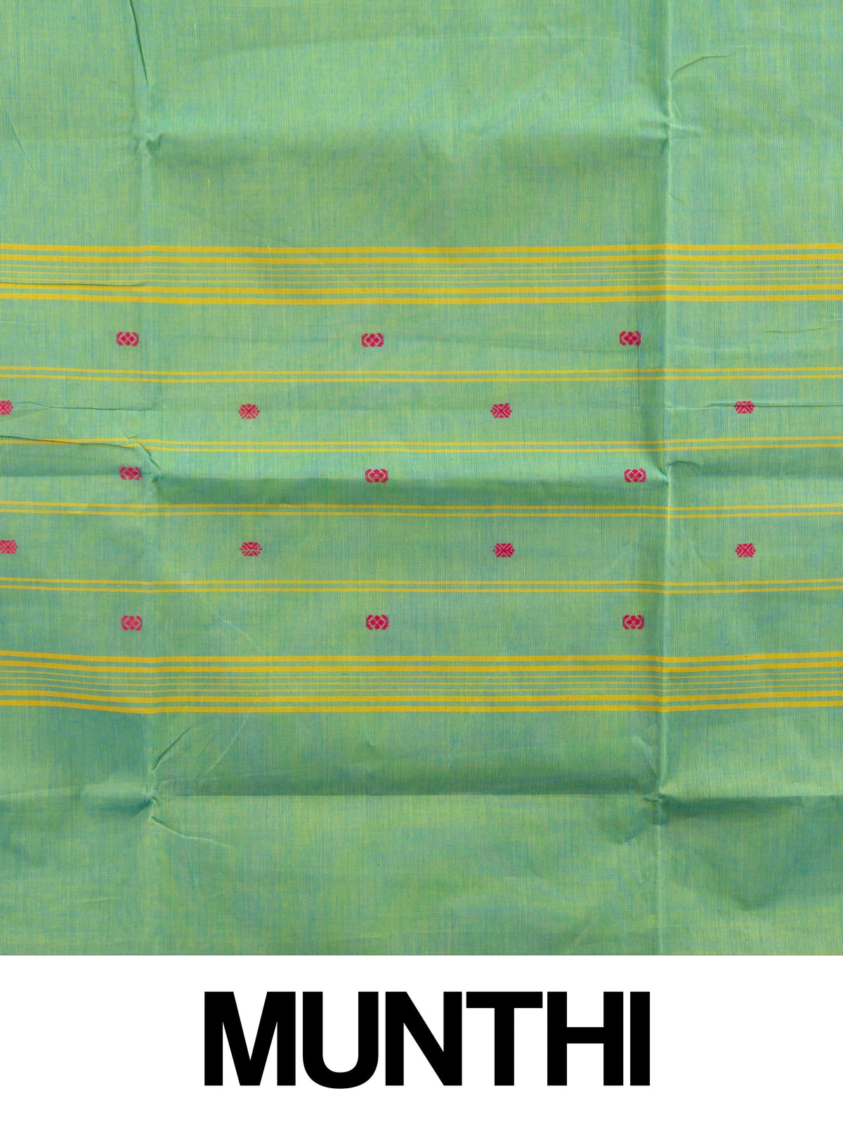 Green Chettinad cotton saree with pink and purple temple border and woven buttas
