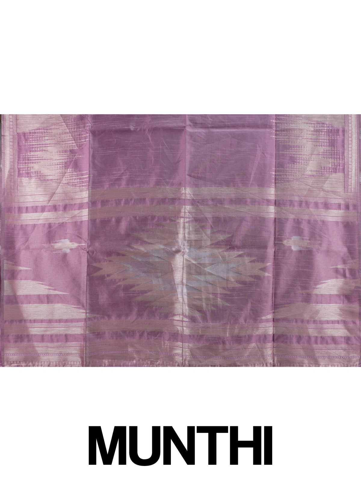 Mauve semi tussar saree with silver zari streaks and temple motif border