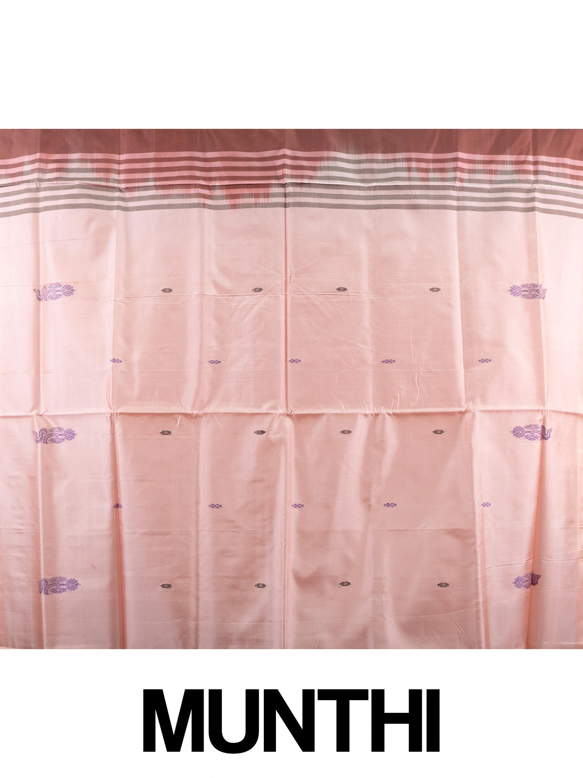 Maroon brown and peach banana silk saree with contrast pallu and woven butti motifs