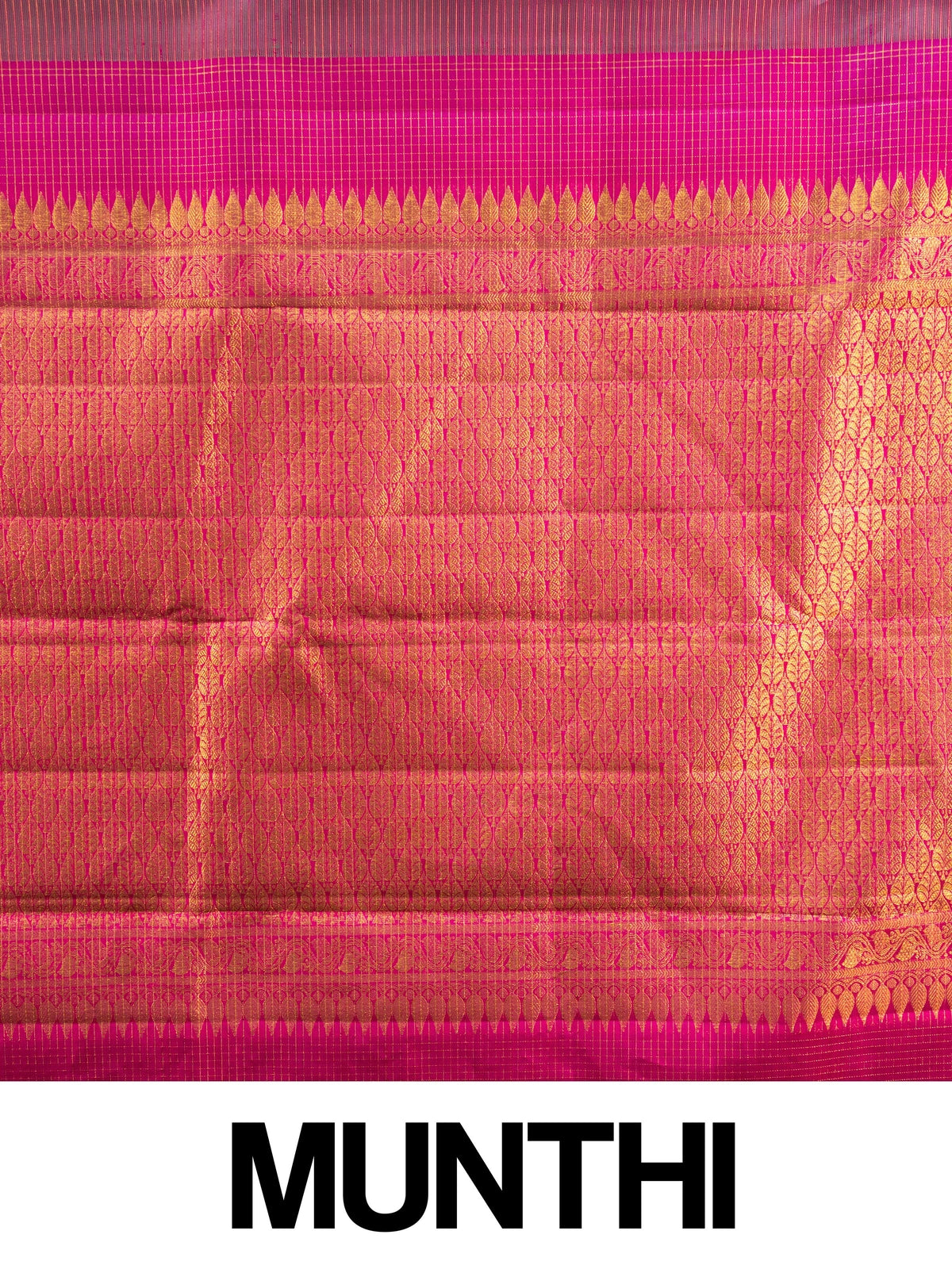Peacock teal pure Kanchipuram silk saree with gold zari checks, woven buti motifs and contrast pink zari border