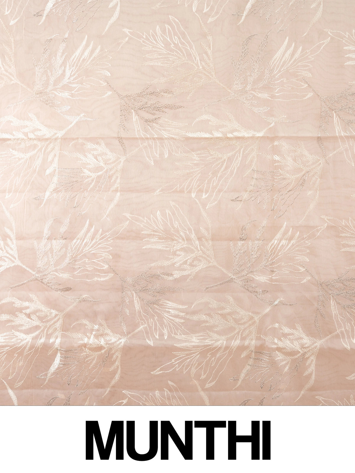 Soft peach organza designer saree with silver leaf embroidery and contrast yellow blouse