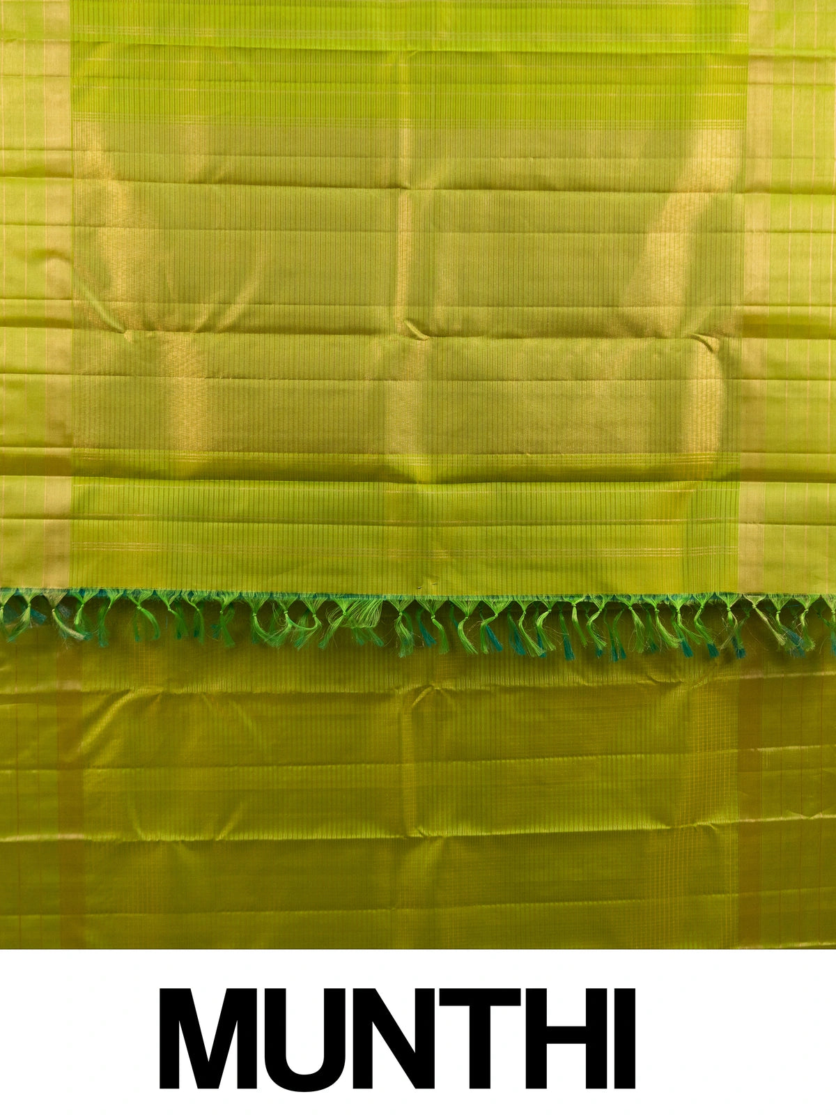 Parrot green Pure Kanchipuram silk saree with gold zari checks, gold zari border and contrasting teal pallu