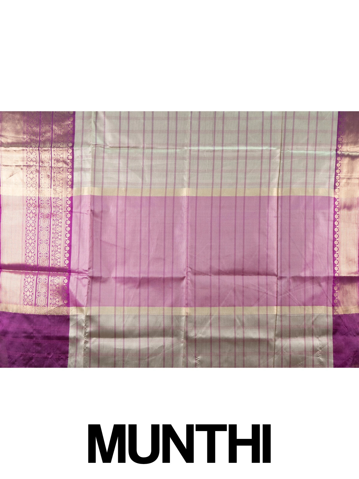 Sage grey and purple Kanchi Semi Silk saree with checked body and gold zari border