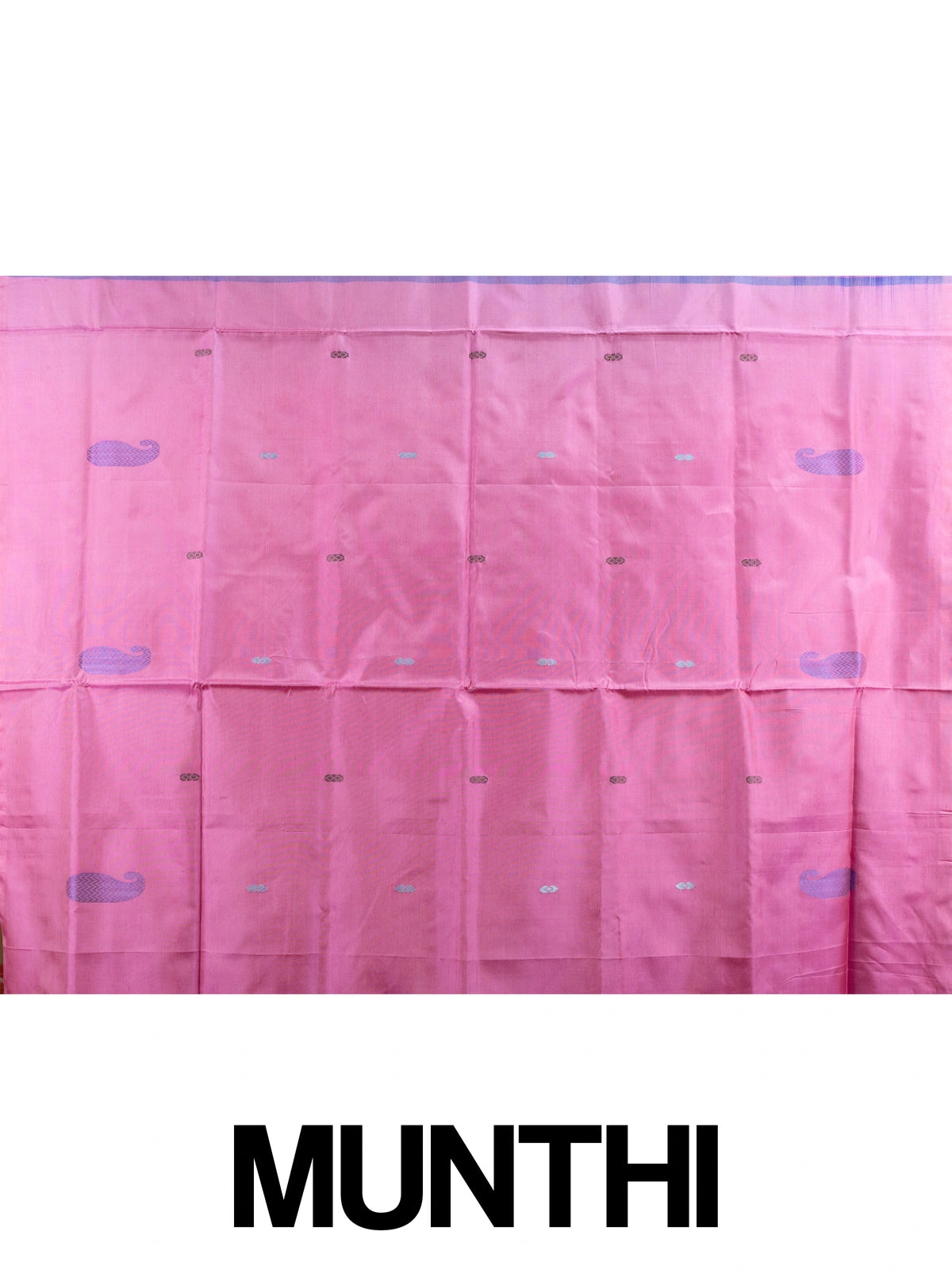 Teal green and pink banana silk saree with paisley buttas and contrast pink pallu