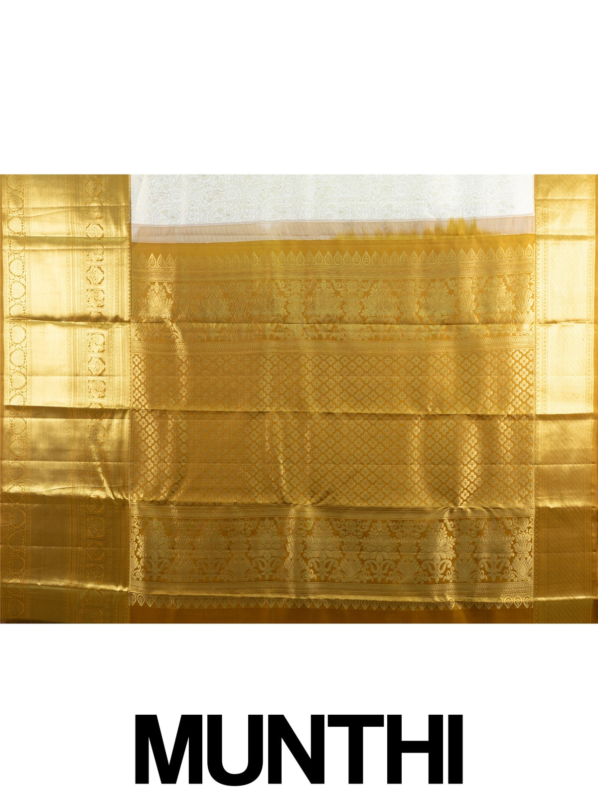 Cream pure Kanchipuram silk saree with gold zari floral and peacock border and pallu