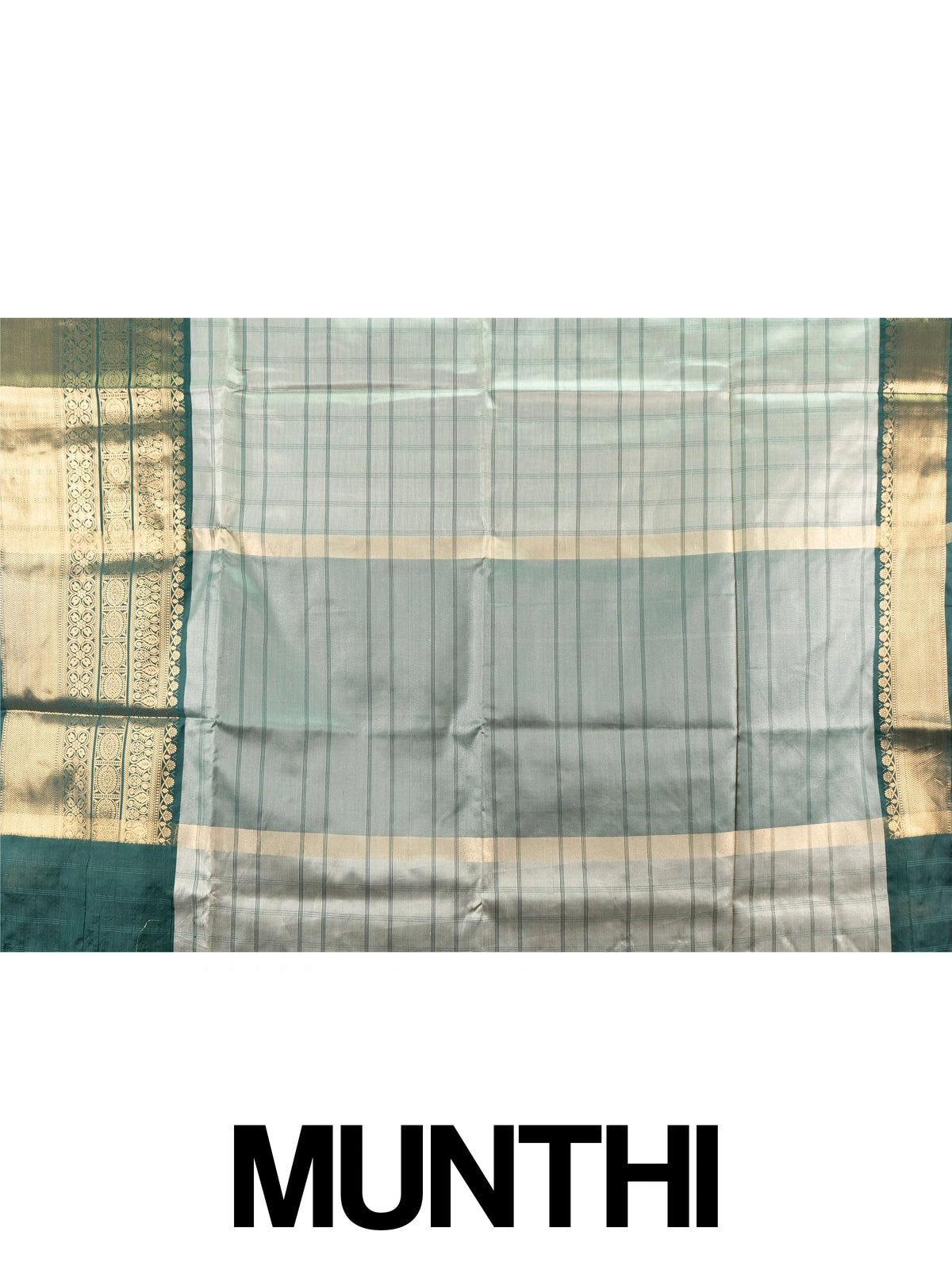 Grey and green checked Kanchi semi silk saree with green and gold zari border