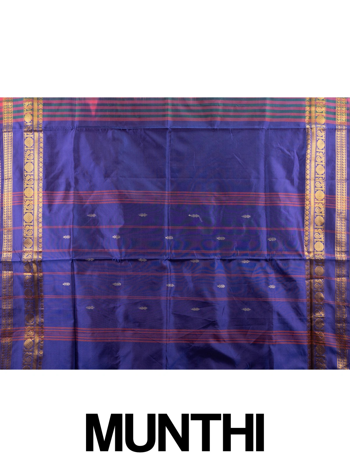 Maroon green banana silk saree with gold zari border and contrast royal blue pallu