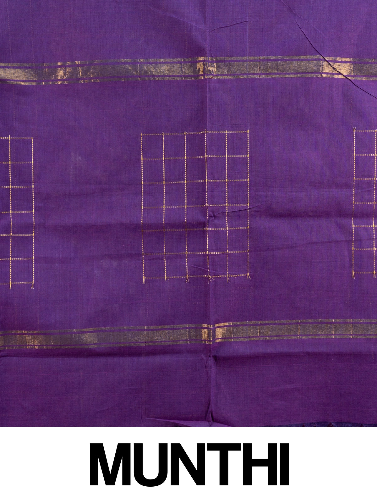 Purple Chettinad cotton saree with gold zari checks and contrast mustard zari border