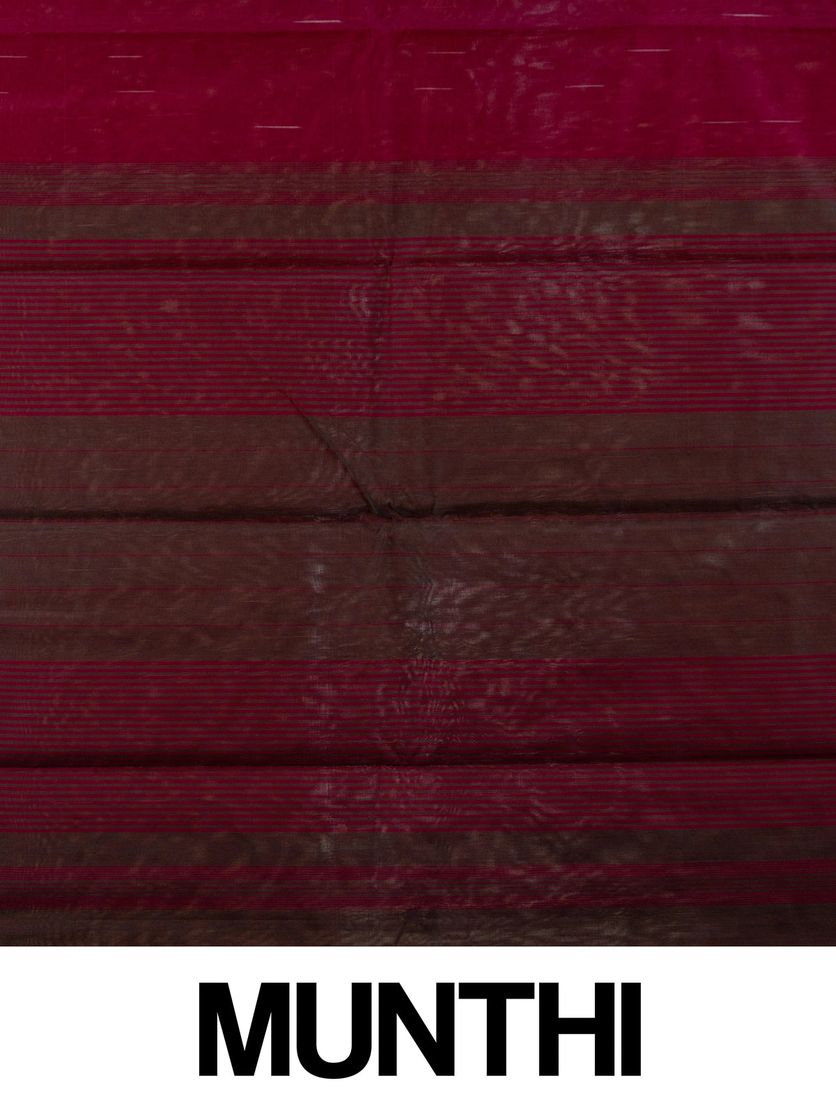 Deep magenta silk cotton saree with fine zari stripes and a dark contrast striped pallu