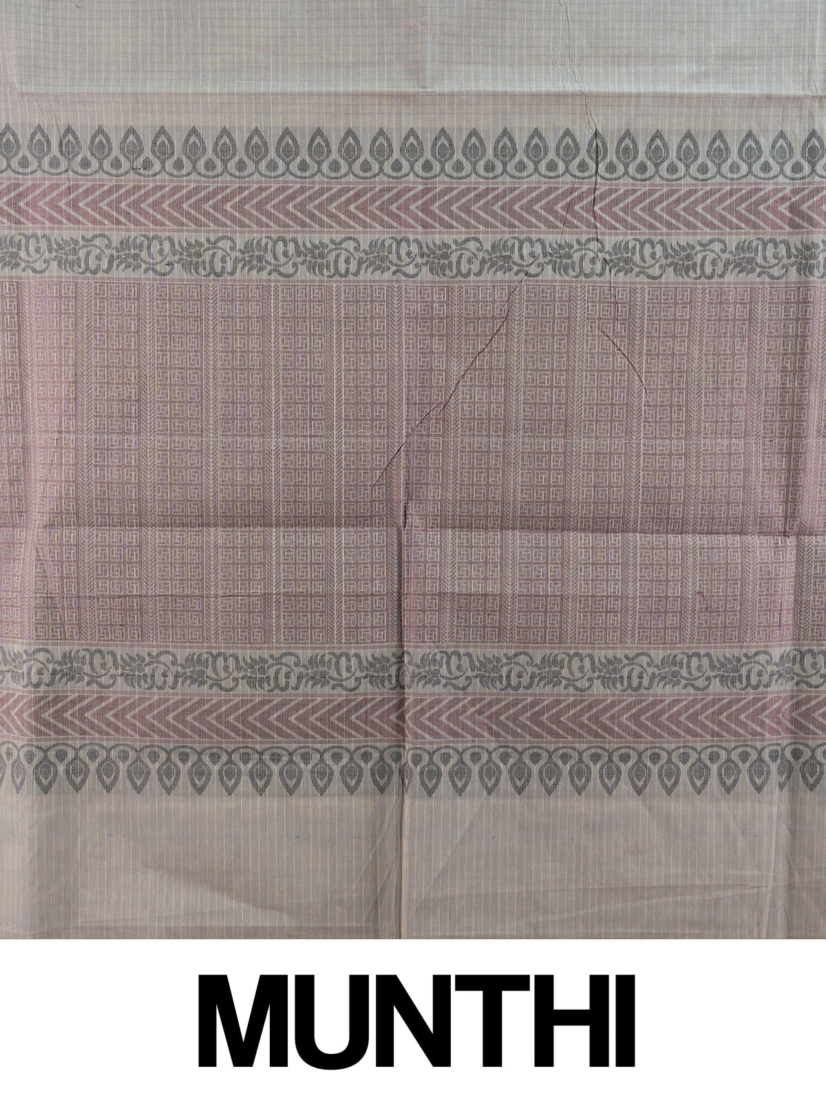 Grey silk cotton saree with fine checks and contrast mauve woven paisley border and pallu