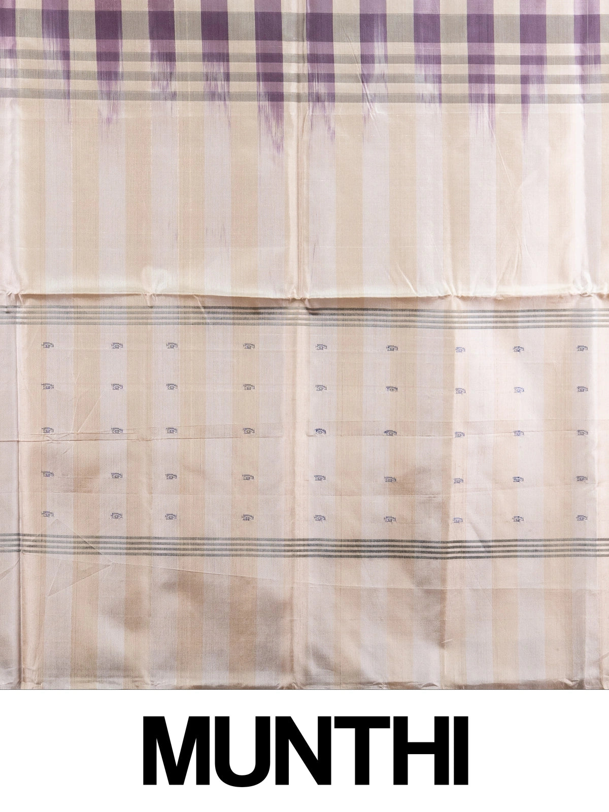 Mauve purple and cream checked banana silk saree with contrast cream pallu and woven paisley motifs