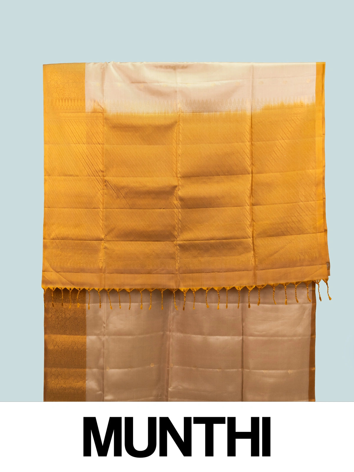 Cream Kanchipuram Pure Mix saree with mustard-gold zari border and pallu