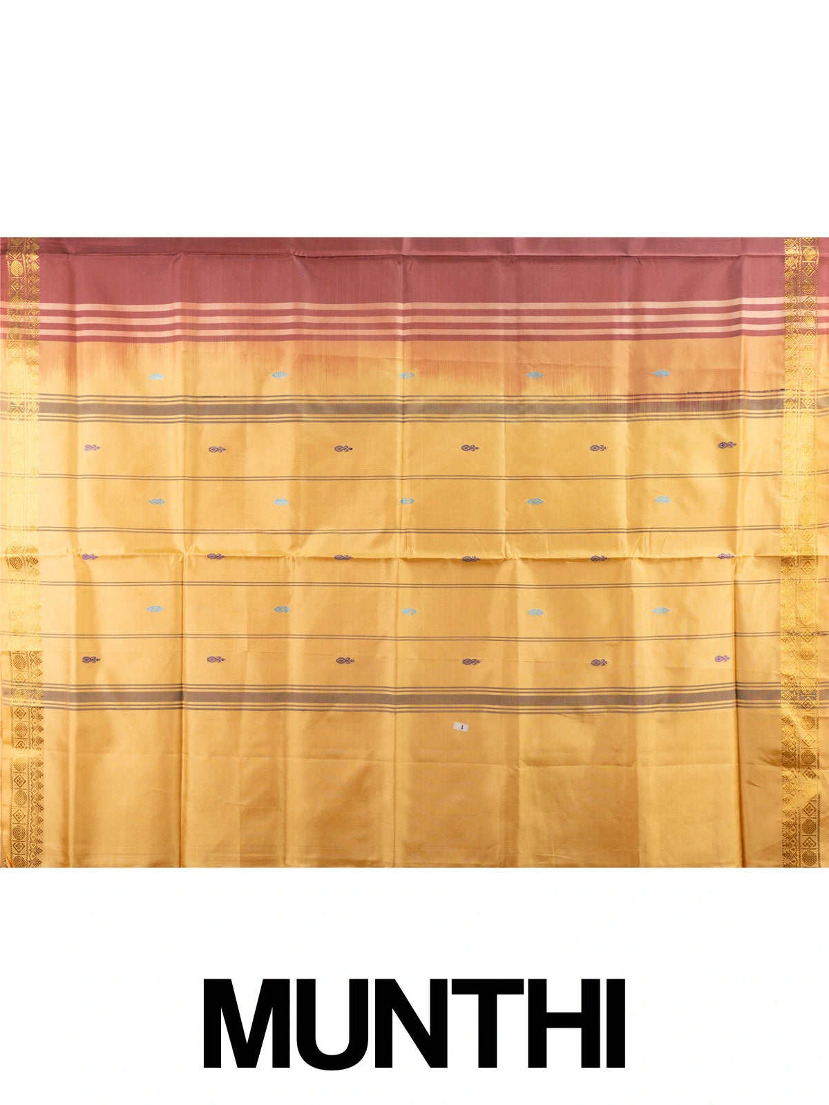Maroon banana silk saree with mustard contrast pallu and gold zari border