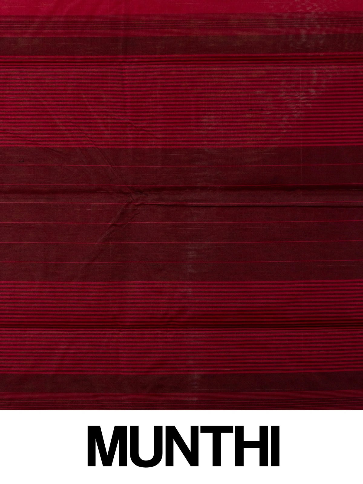 Red silk cotton saree with fine zari stripes and a striped maroon pallu