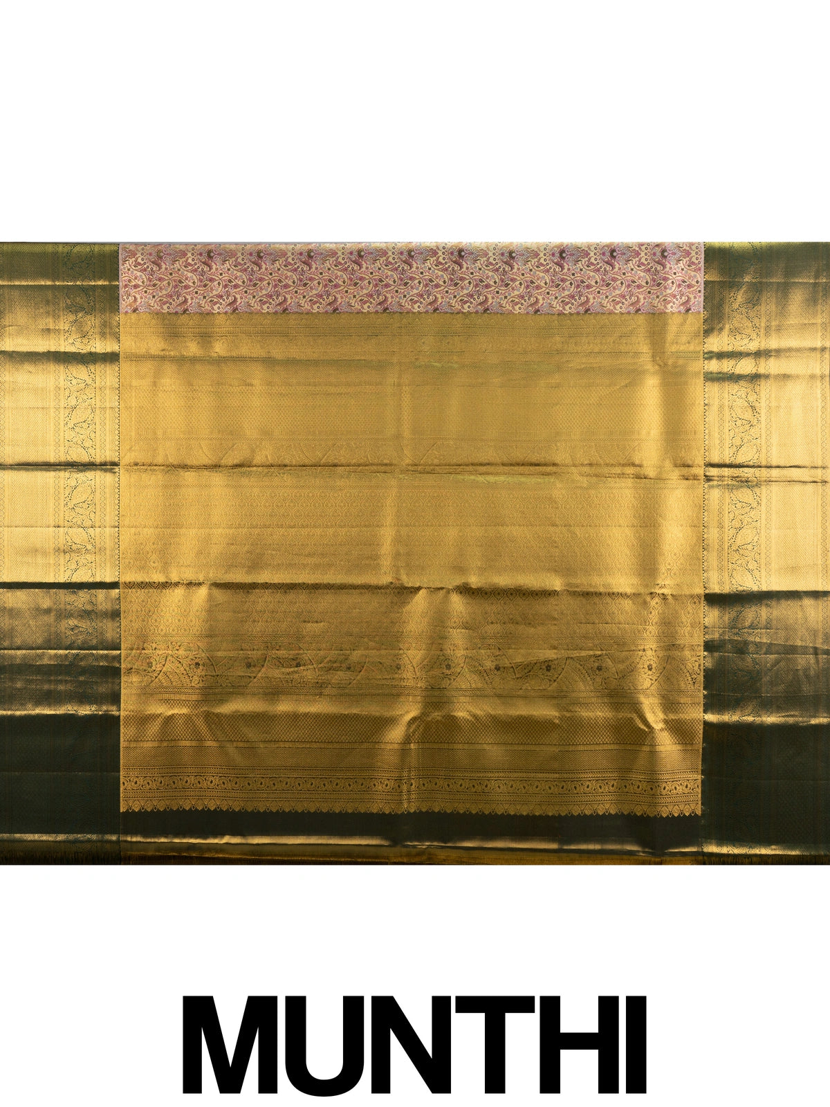 Mauve pink Pure Kanchipuram silk saree with multicoloured floral brocade body and contrast green gold zari border