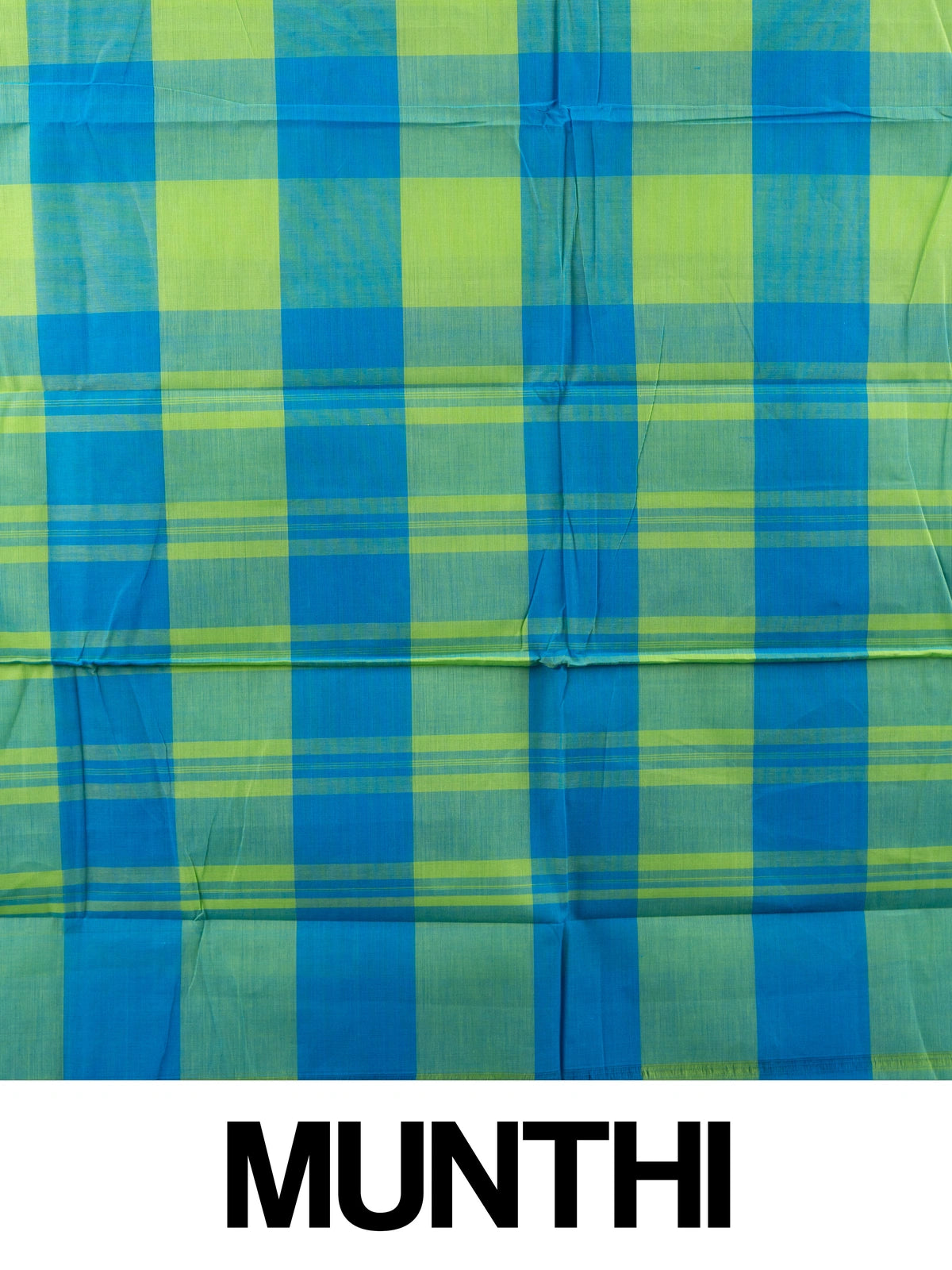 Blue and green checked Chettinad cotton saree with contrast gold zari paisley border