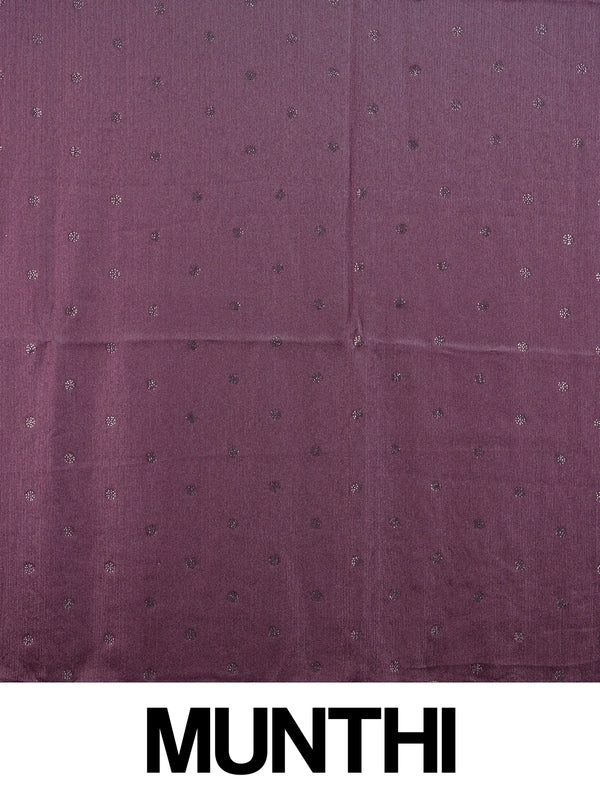 Wine purple designer saree with scattered stone buttas and scalloped silver stone border