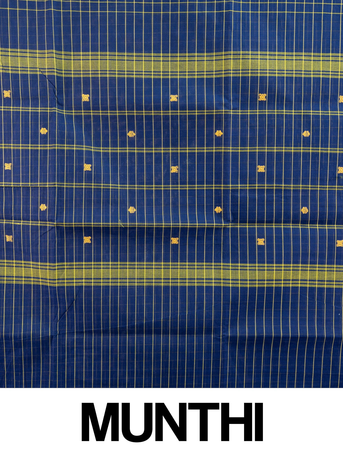 Blue Chettinad cotton saree with yellow checks and contrast magenta gold zari border