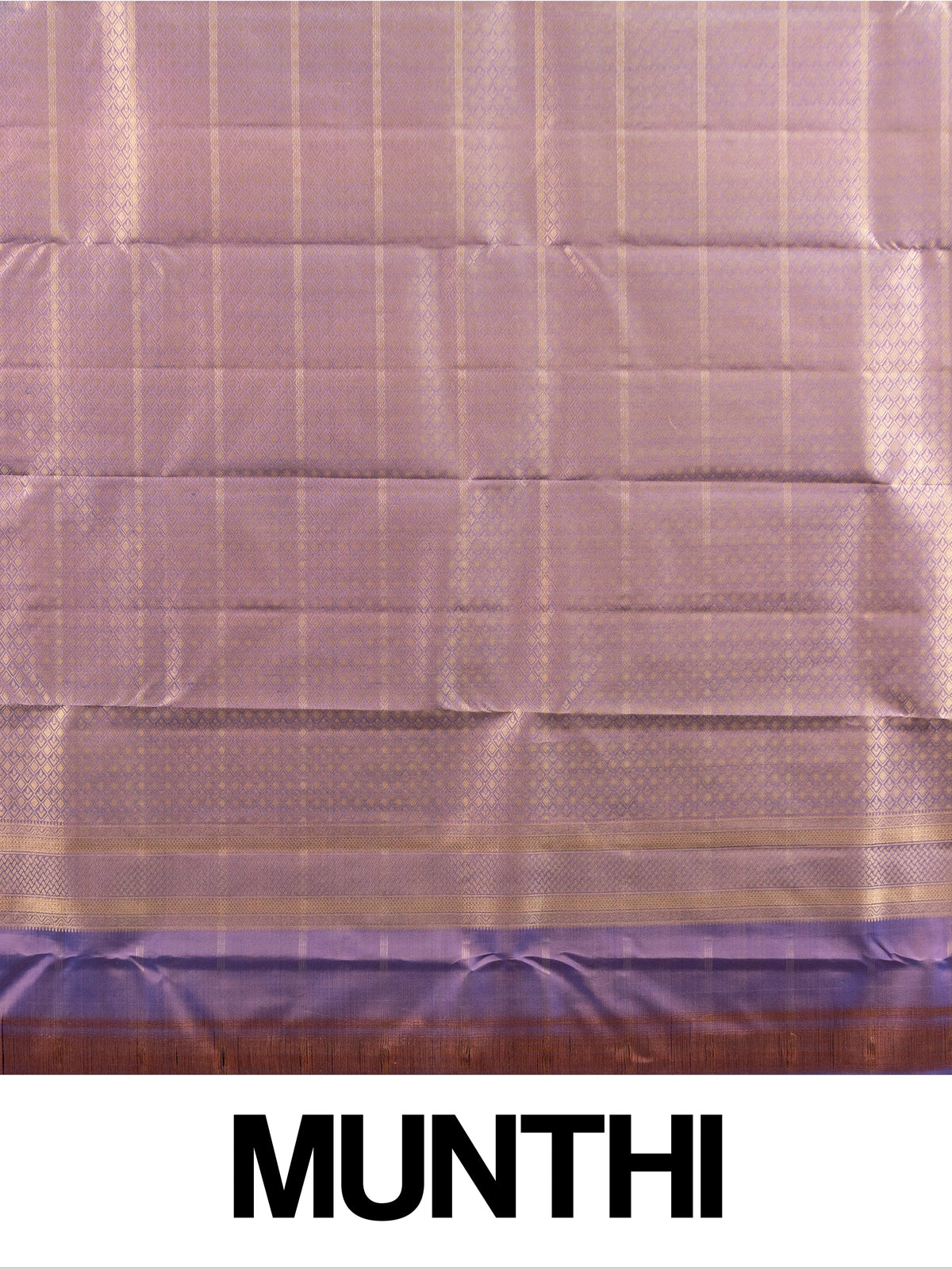 Peacock blue pure Kanchipuram silk saree with gold zari checks and contrast lavender zari border