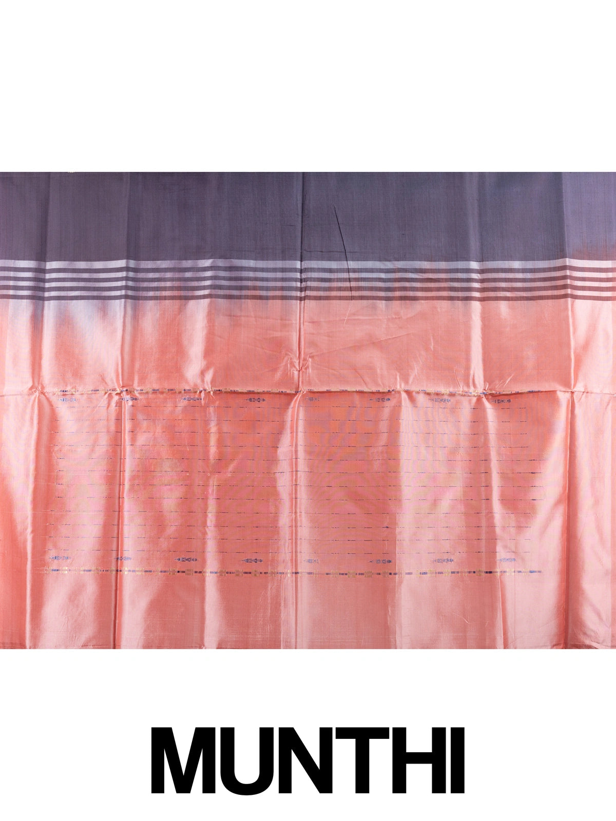 Aubergine banana silk saree with coral zari-striped pallu and contrast blouse