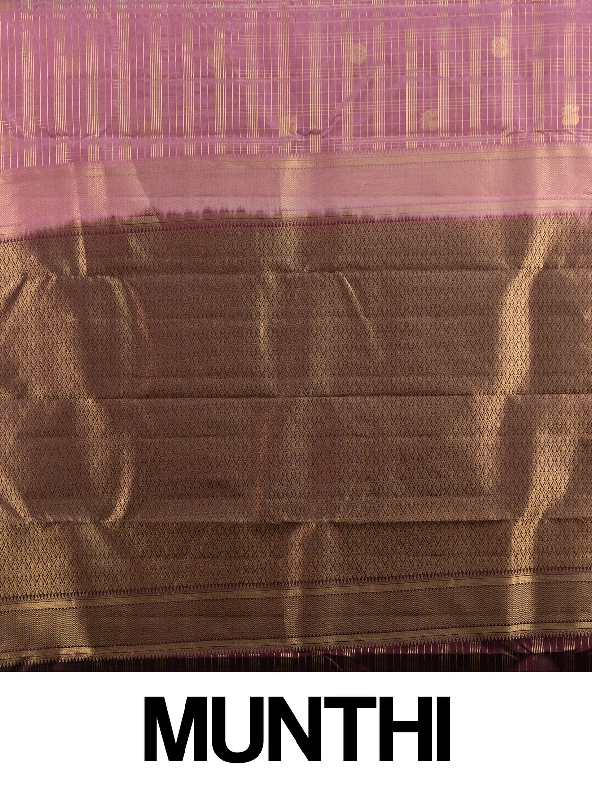 Dusty mauve pure Kanchipuram silk saree with wine contrast border and gold zari pallu