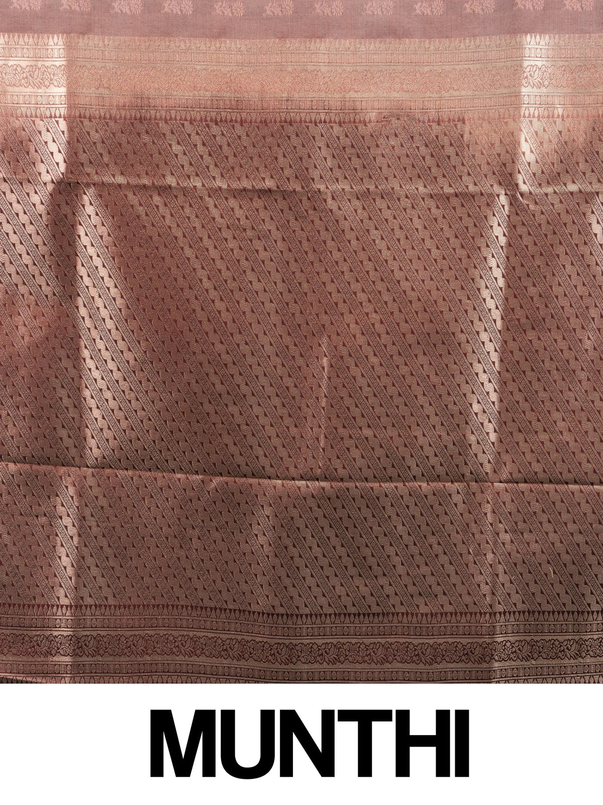 Mauve-brown semi silk saree with copper zari border and woven pallu