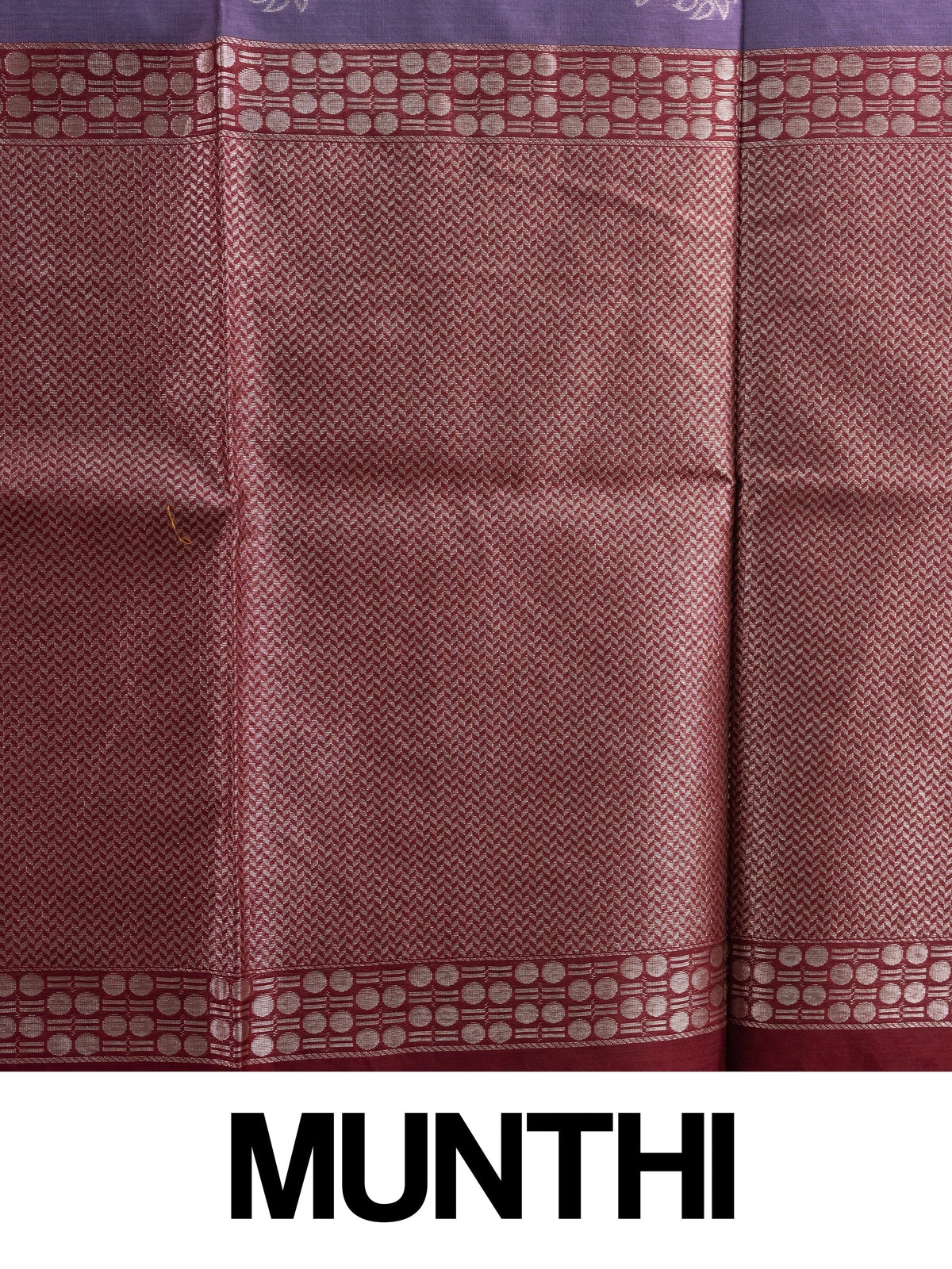 Dusty purple silk cotton saree with silver zari buttas and contrast maroon zari border and pallu