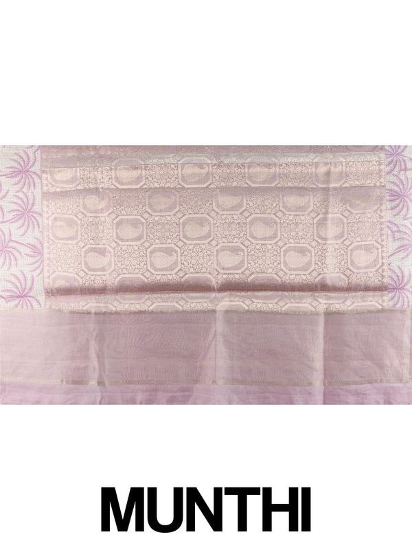 Mauve designer tissue saree with gold zari paisley weave and palm-tree print border