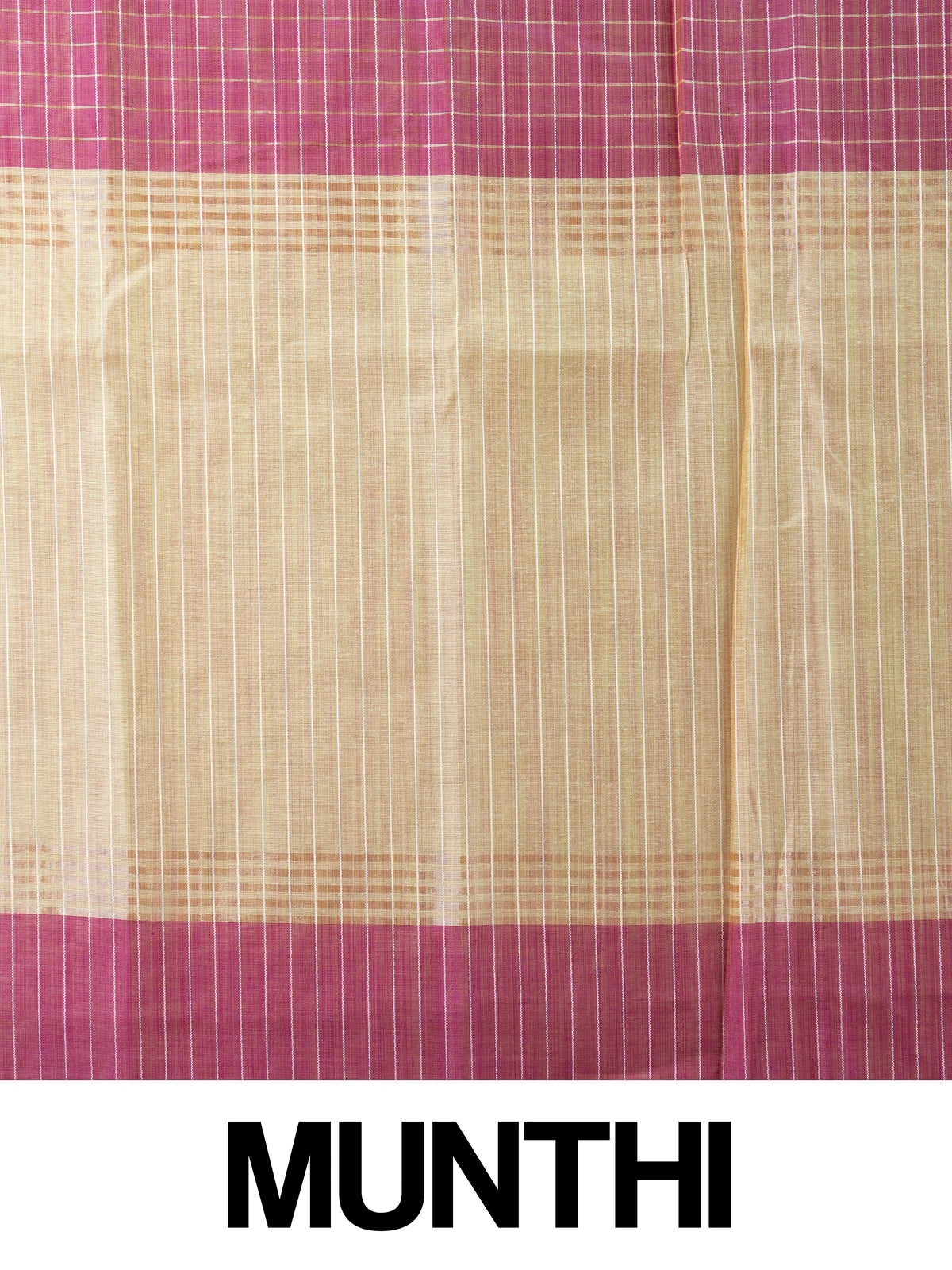 Magenta linen cotton saree with gold zari checks and contrast cream zari-striped pallu