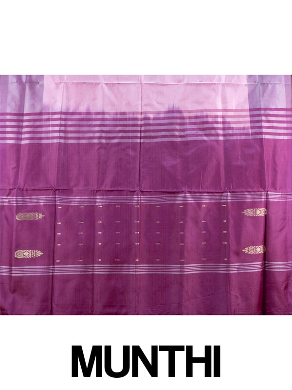 Pink and purple Banana Silk saree with contrast border and gold zari pallu
