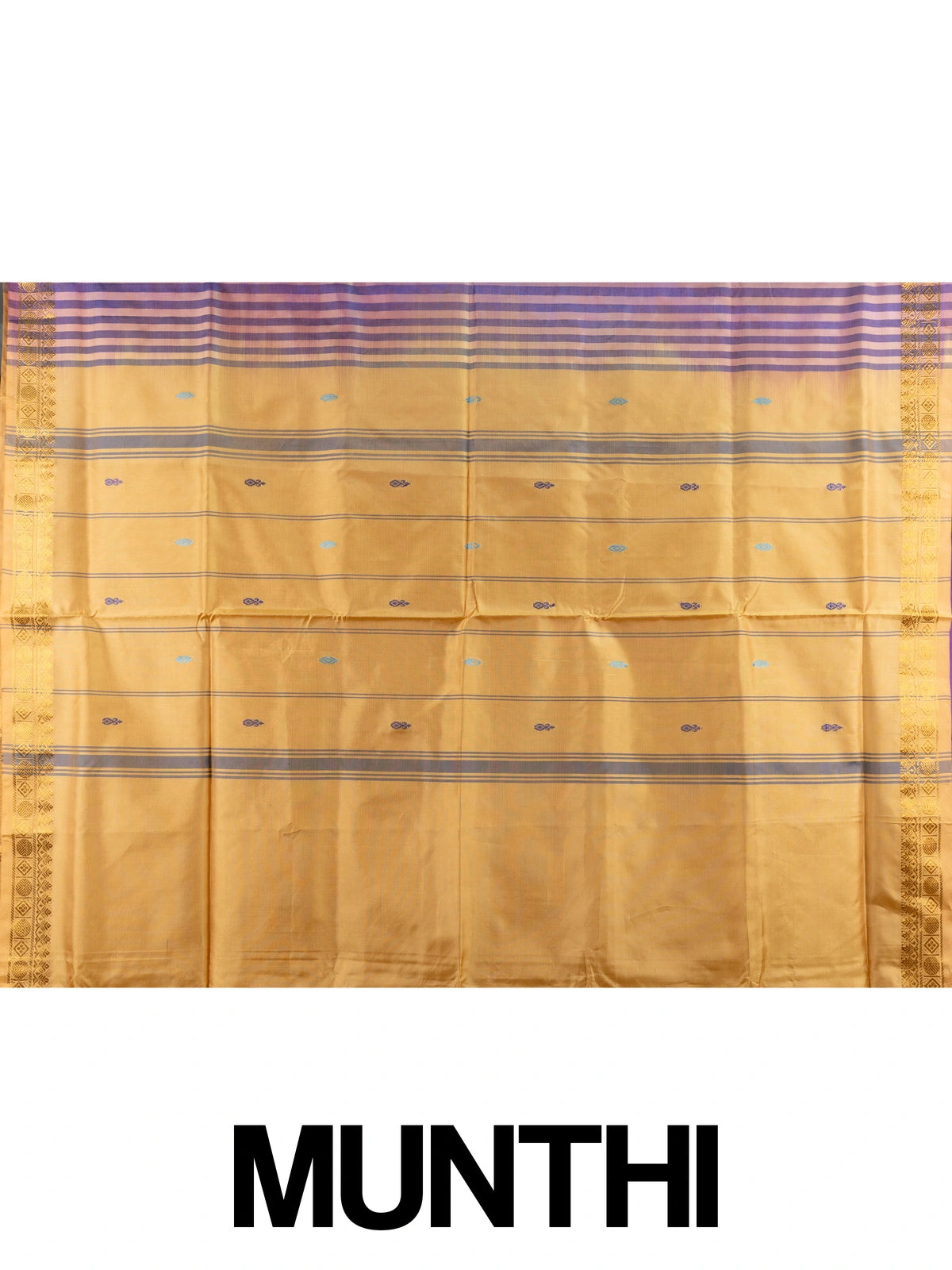 Purple banana silk saree with gold zari border and contrast mustard pallu