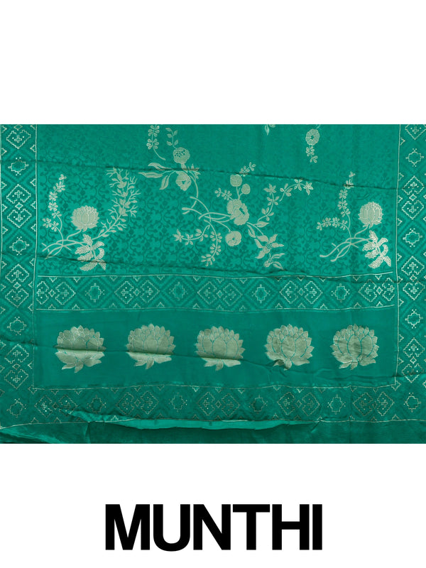 Sea green designer saree with tonal floral weave, lotus pallu motifs and patola-style border