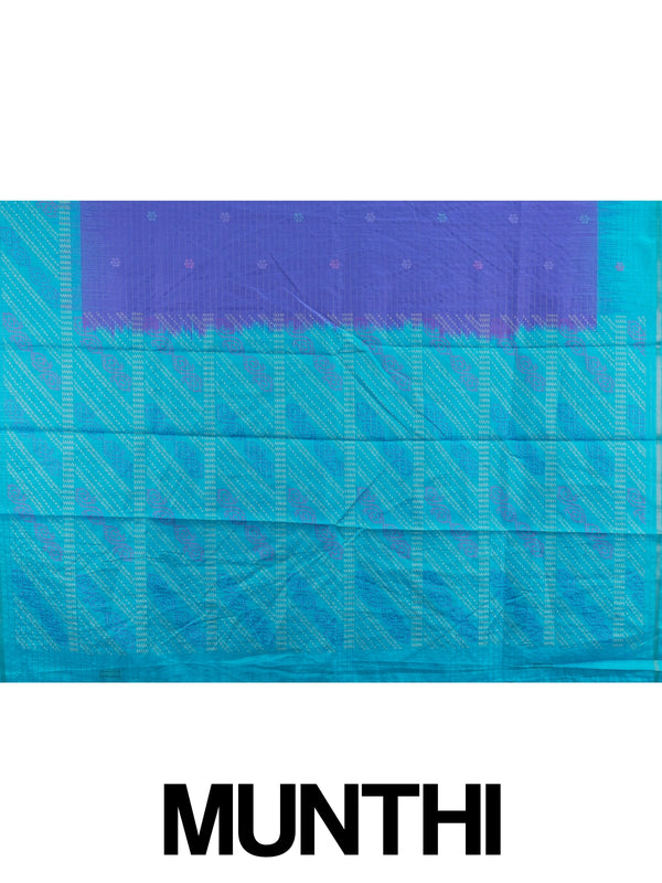 Royal blue Dola silk saree with turquoise contrast zari border and buti motifs