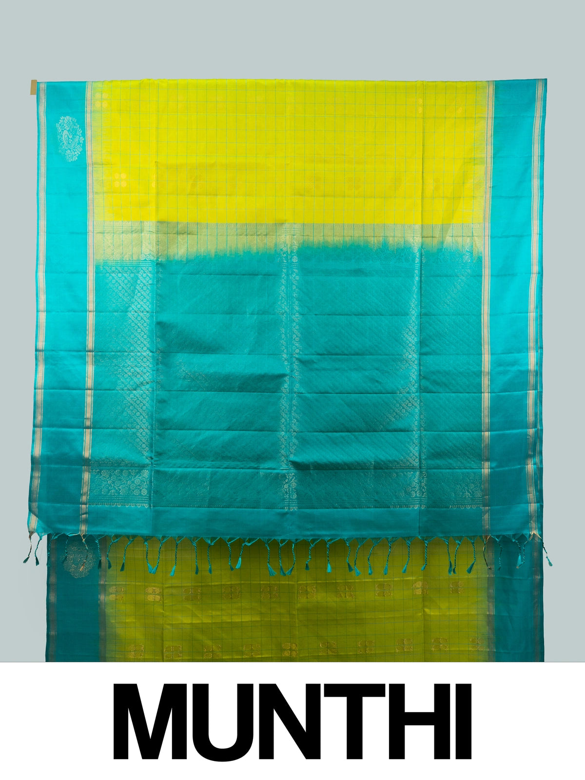 Lime Green and Teal Blue Soft Silk Saree