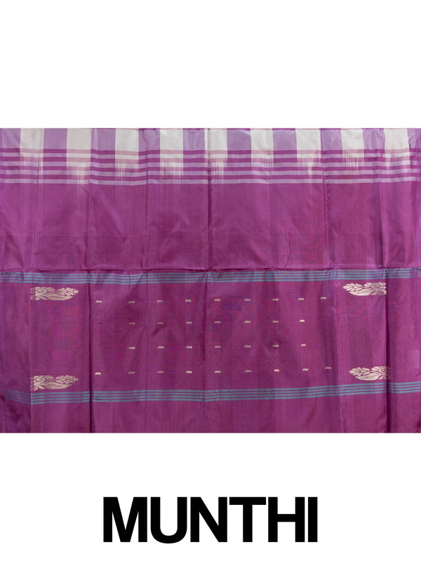 Magenta and cream checked banana silk saree with gold zari border and butta pallu