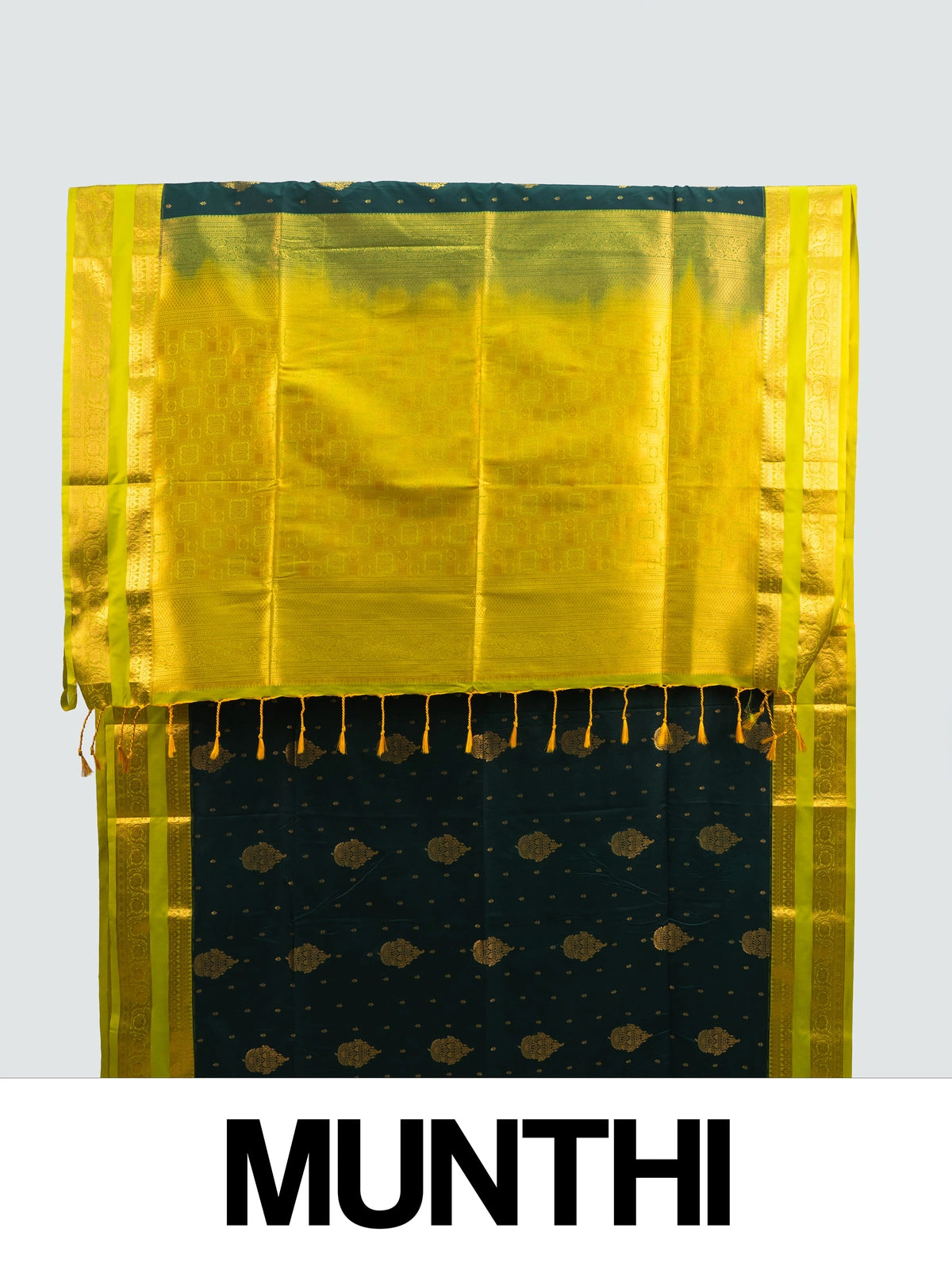 Bottle Green and Lime Gold Kanchipuram Fancy Silk Saree