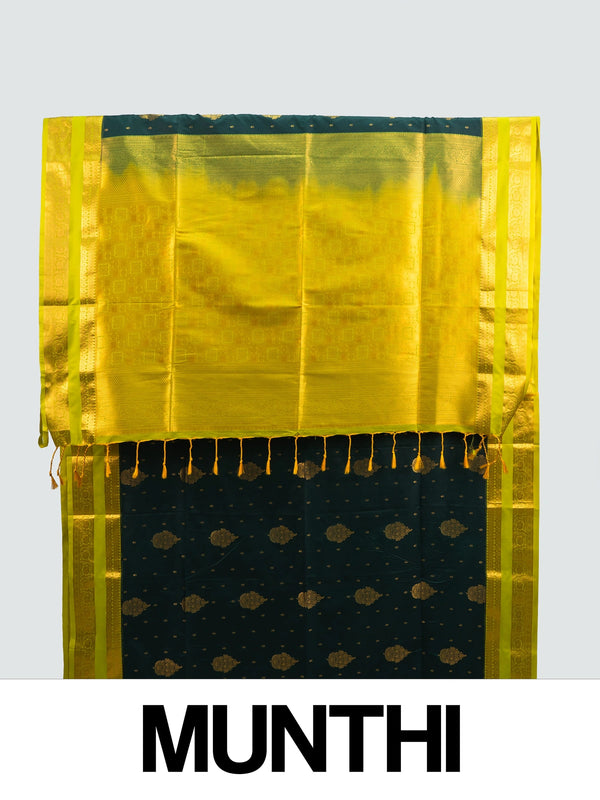 Bottle Green and Lime Gold Kanchipuram Fancy Silk Saree