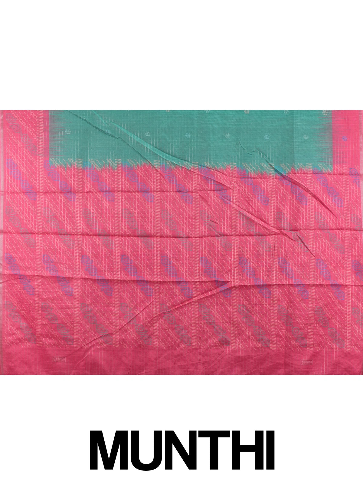 Teal green Dola silk saree with silver zari checks and contrast rani pink border and pallu