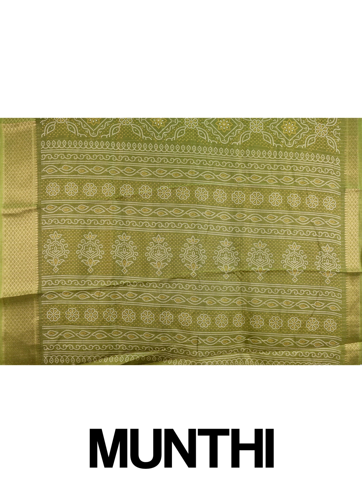 Mehndi green bandhani-print designer saree with gold zari border and matching green blouse