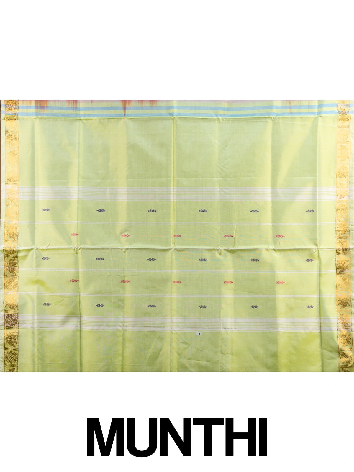 Purple banana silk saree with gold zari lotus border and contrast lime green pallu
