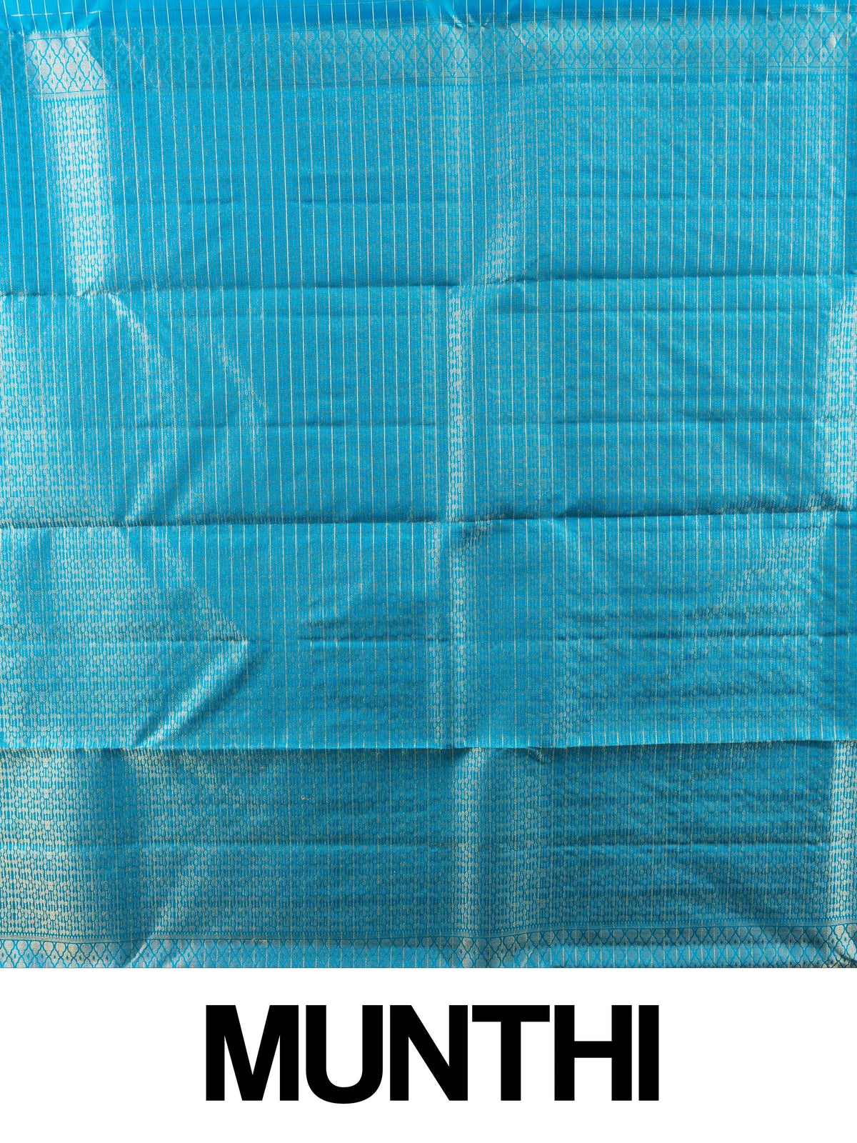 Peacock blue Pure Kanchipuram silk saree with gold zari checks, floral buttas and contrast gold border