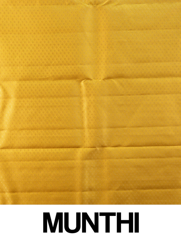 Mustard yellow pure Kanchipuram silk saree with gold zari buttas and border