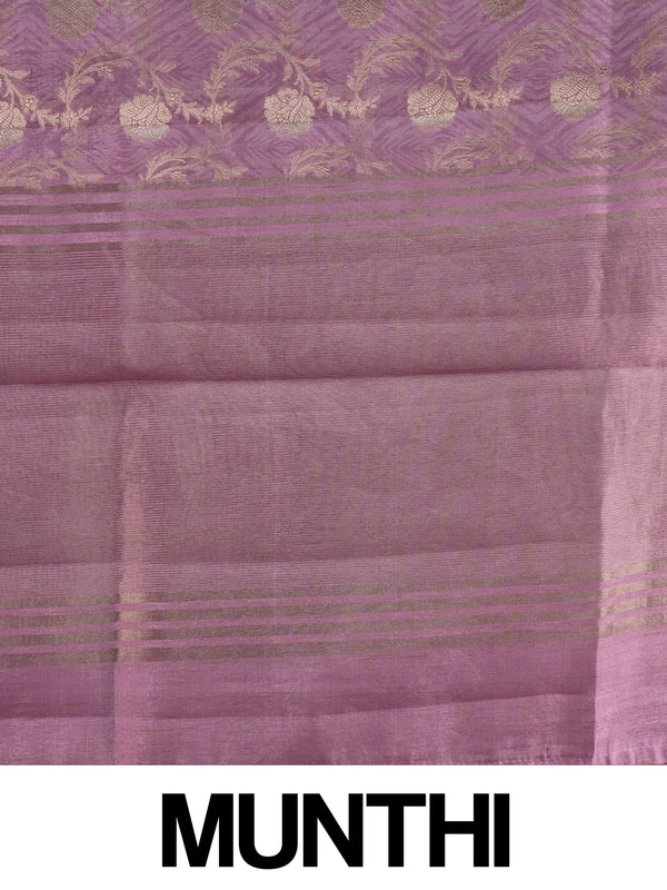 Mauve semi tussar saree with gold zari floral jaal and purple floral printed pallu