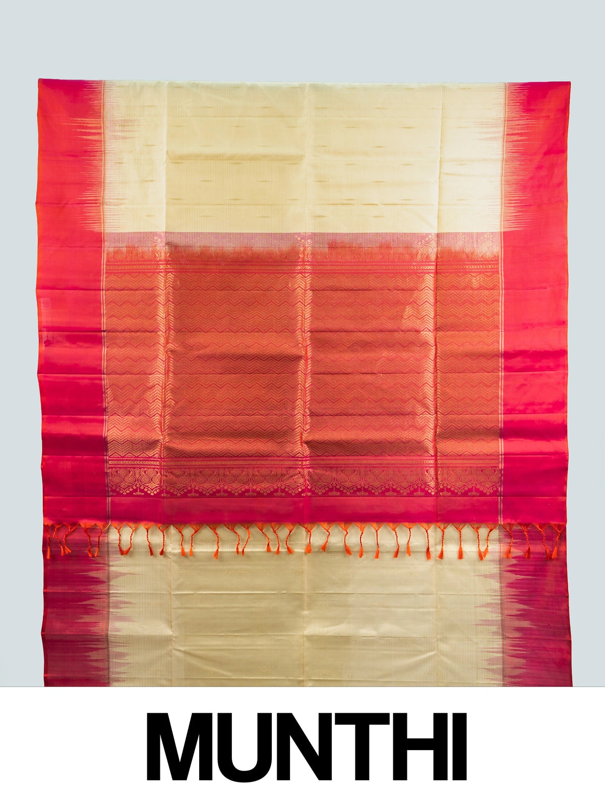 Cream soft silk saree with contrast red zari border and woven zari pallu