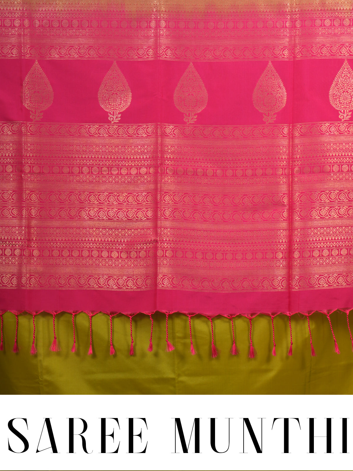 Olive Green with Rani Pink - Semi Silk Saree